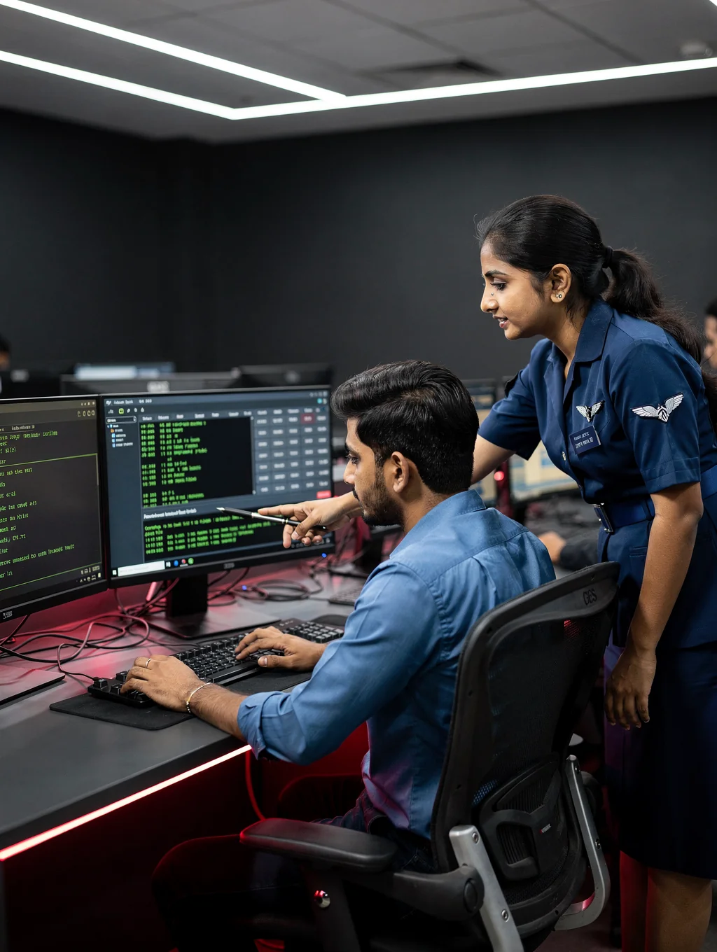 Student practicing live Amadeus commands in Delhi lab
